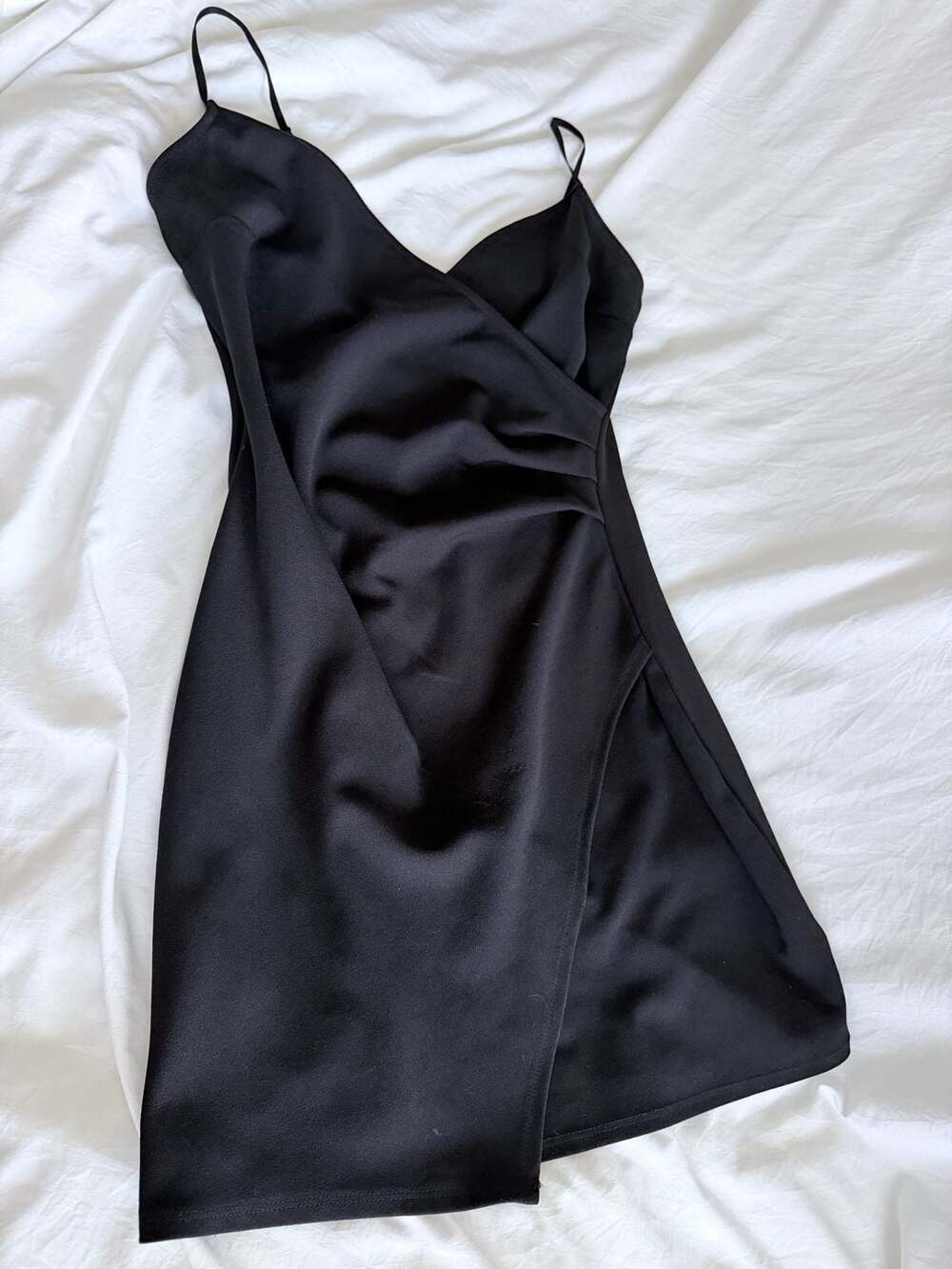 Emerald Sundae Black Cami Mini Dress with Ruched Wrap Skirt Size M